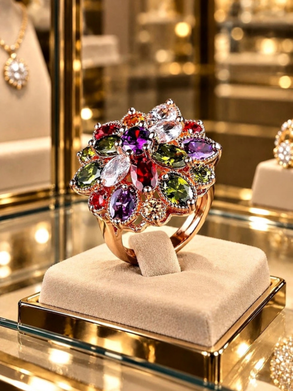 Multicolor Floral Cluster Ring Like New